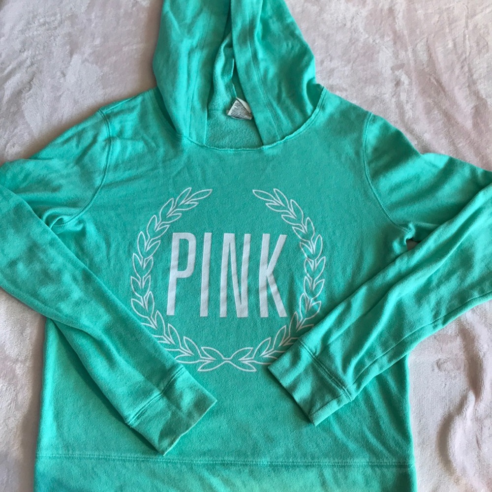 Pink Brand Logo Front Hoodie Mint Green Sz S